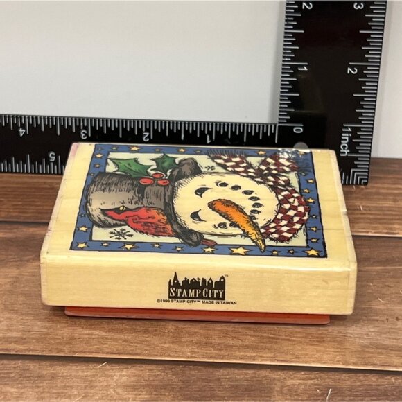 RARE Whimsical Snowman Christmas Rubber Stamp By Stamp City V2810 TOP HAT HOLLY - Picture 4 of 6